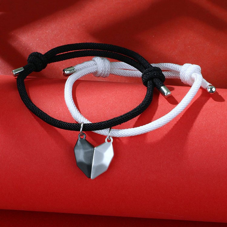 Pärchenarmband und Halskette - Set mit Herzmagnet