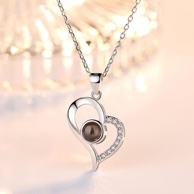 925 silver heart necklace with picture in the stone