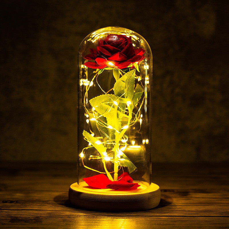 Eternal rose in a glass with LED