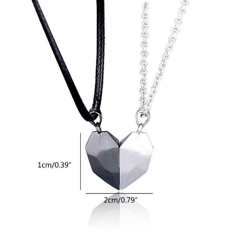 Couple bracelet and necklace set with heart magnet